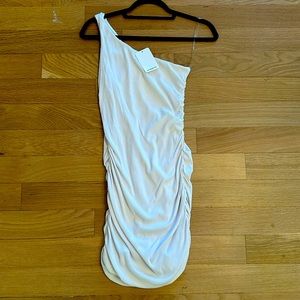 Synched mid length one shoulder dress